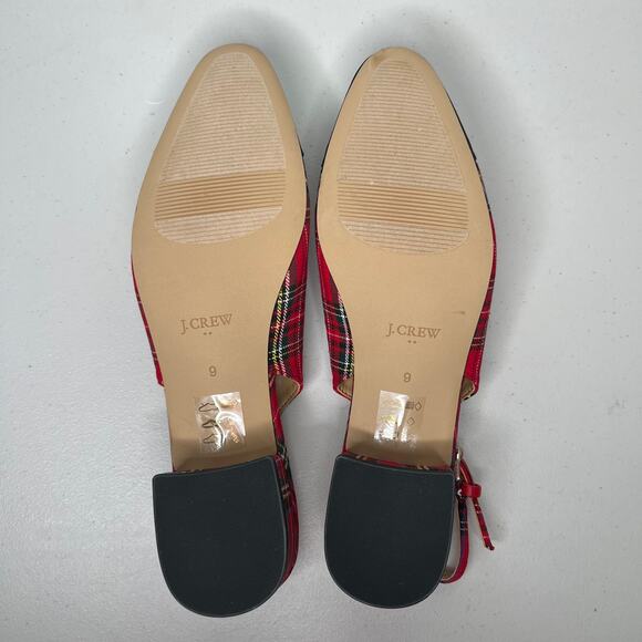 J. Crew Red Tartan Low Heel Cap Toe Slingbacks Size 9 - Picture 5 of 9